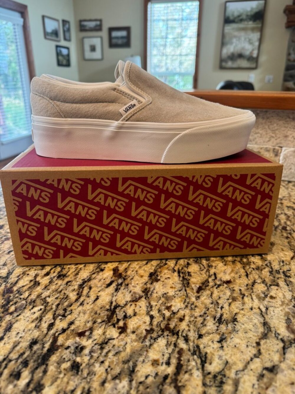 Vans Classic Slip-On Stackform Platform in Nubuck Oatmeal